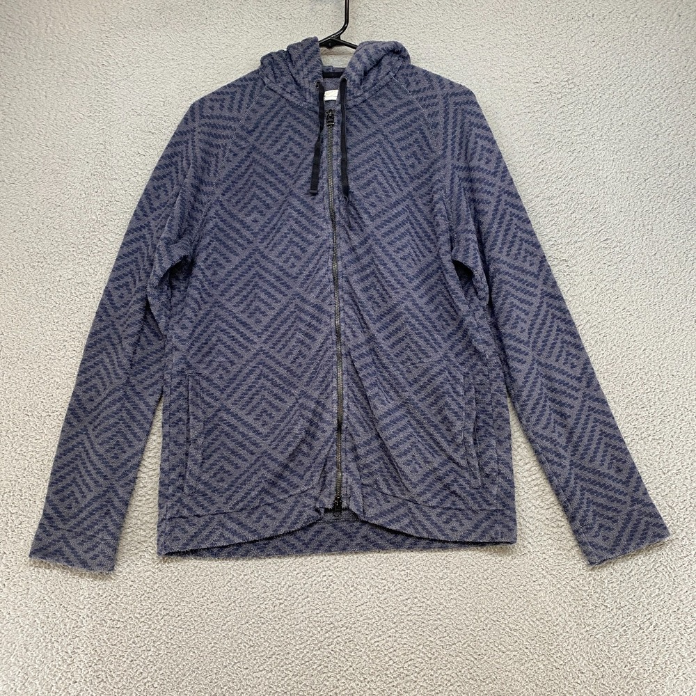 Outerknown‎ Sweater Mens Medium Terry Cloth Zip Up Jacket Blue Gray Geometric